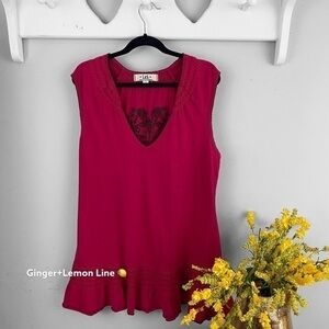 L.E.I Women’s Embroidered Red Y2K Tank Top Junior XL